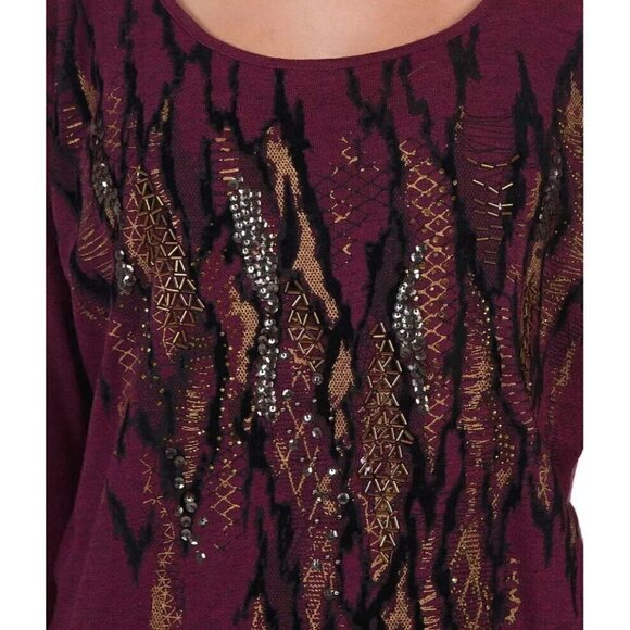 Miss Me Sz S Womens Tribal Beaded Embellished Gathered Ruched Blouse Top Aztec - Picture 5 of 10